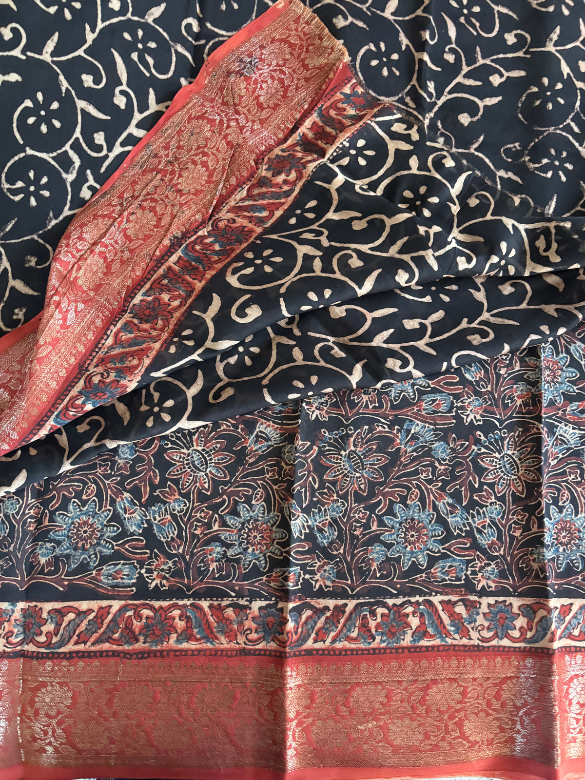 Pure chanderi Ajrakh silk saree