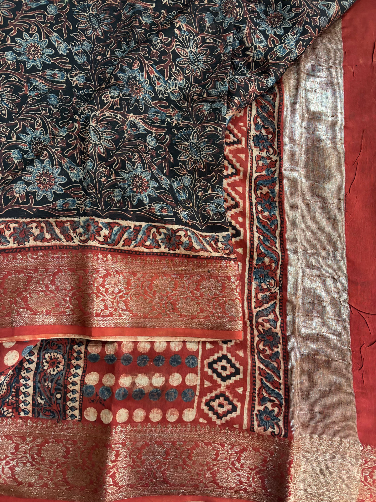 Pure chanderi Ajrakh silk saree