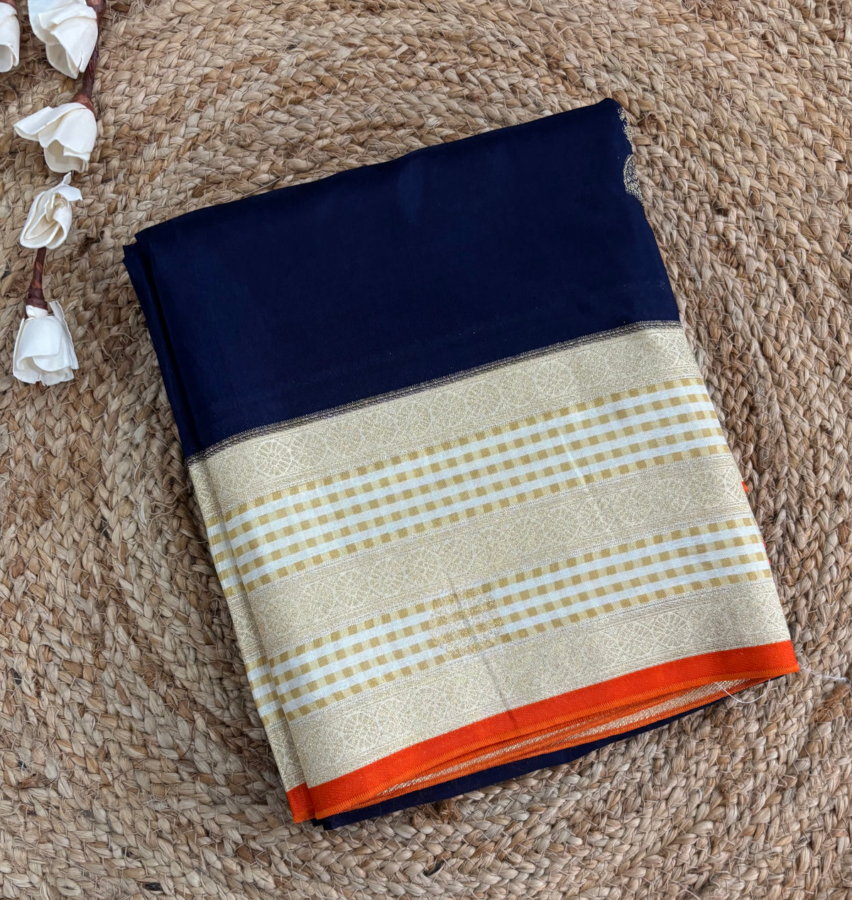Navy blue dola crepe saree