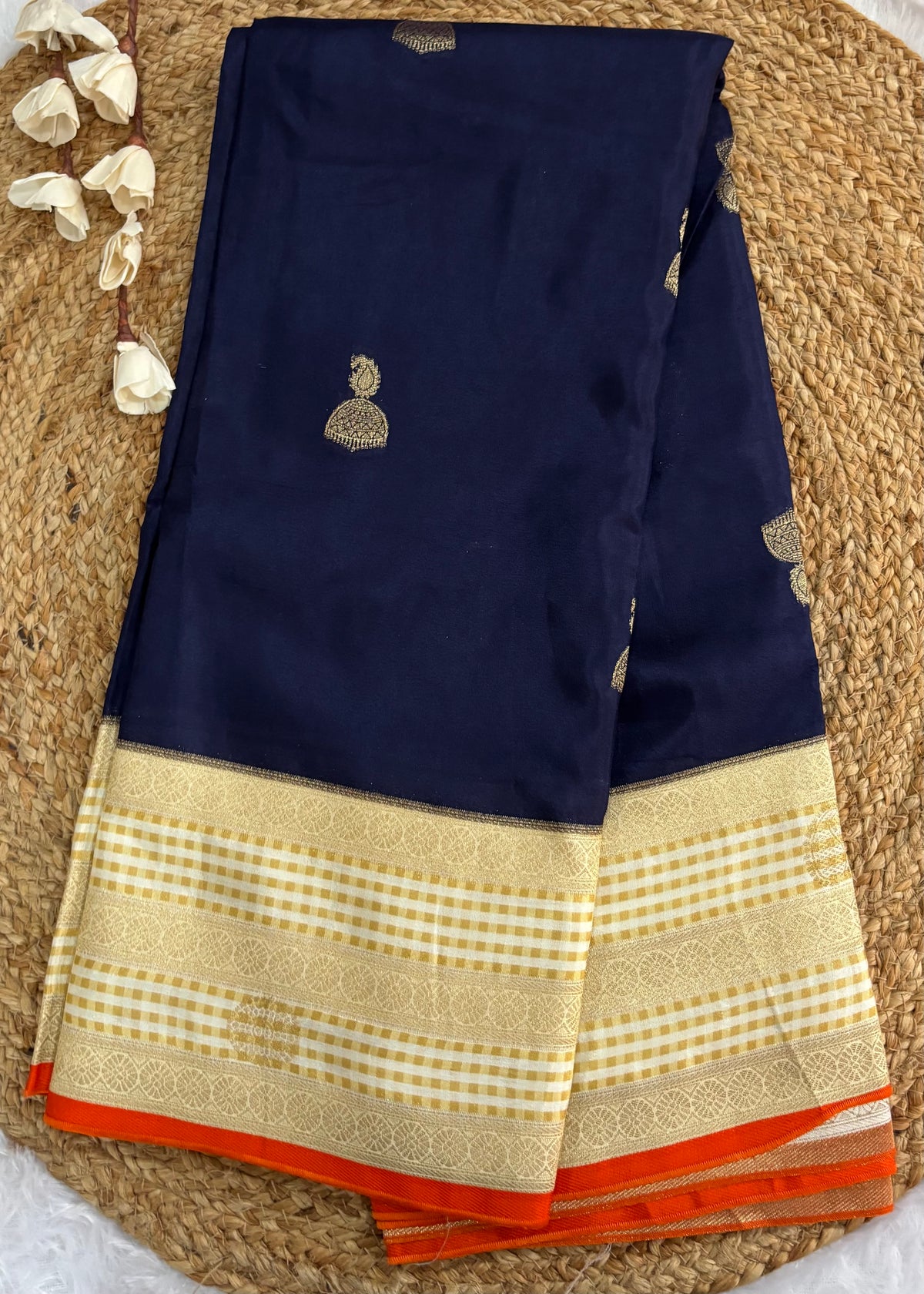Navy blue dola crepe saree