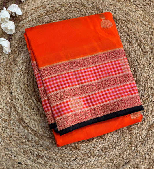 Orange dola crepe silk saree