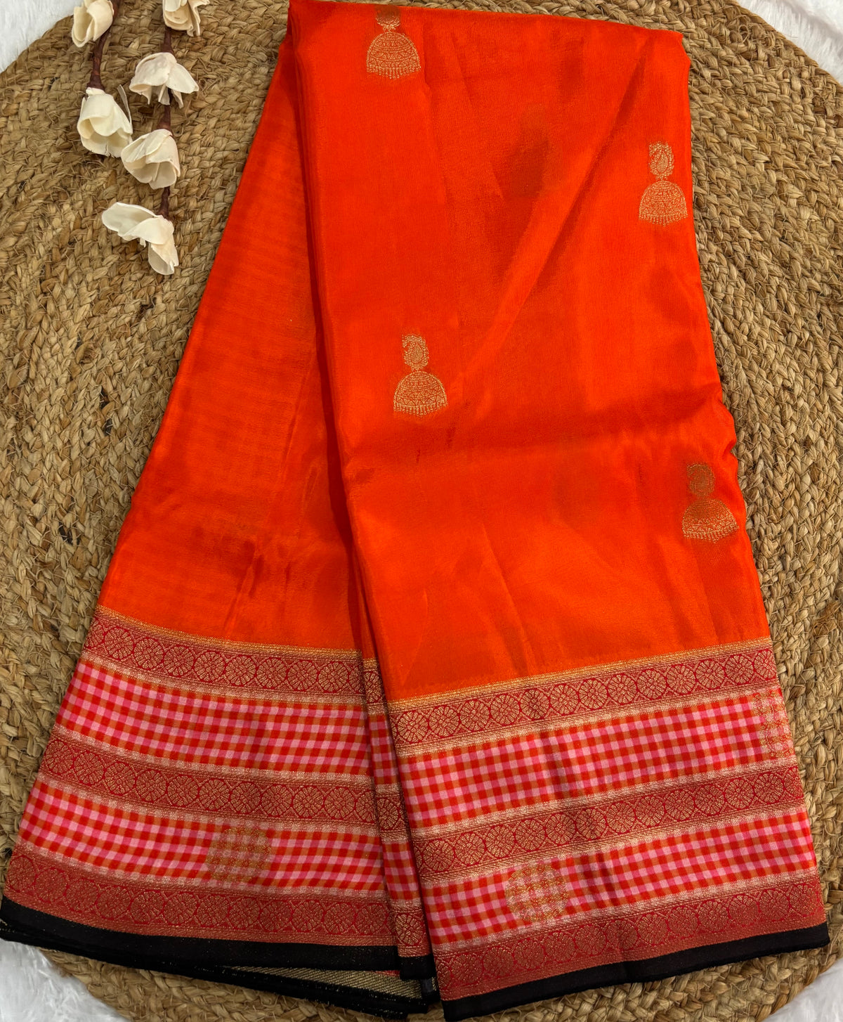 Orange dola crepe silk saree
