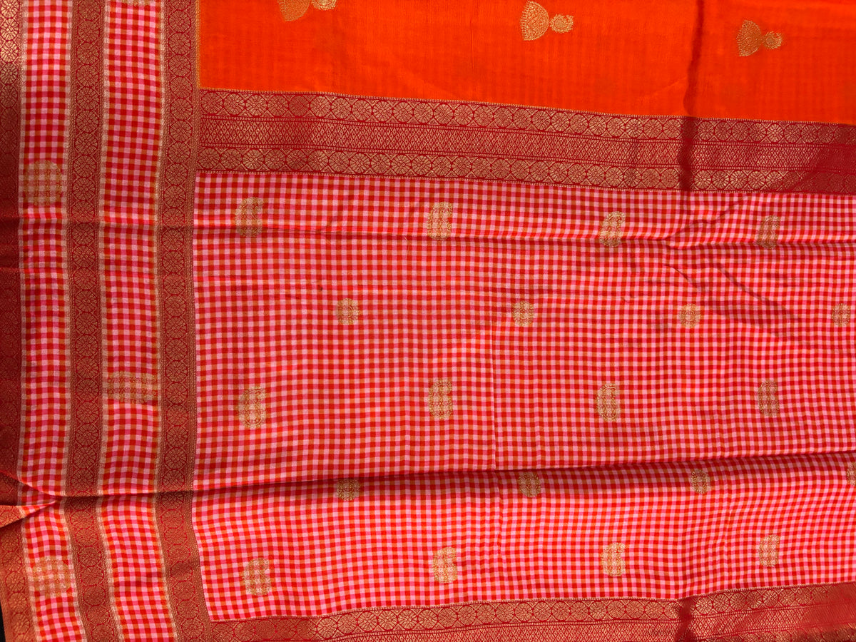 Orange dola crepe silk saree