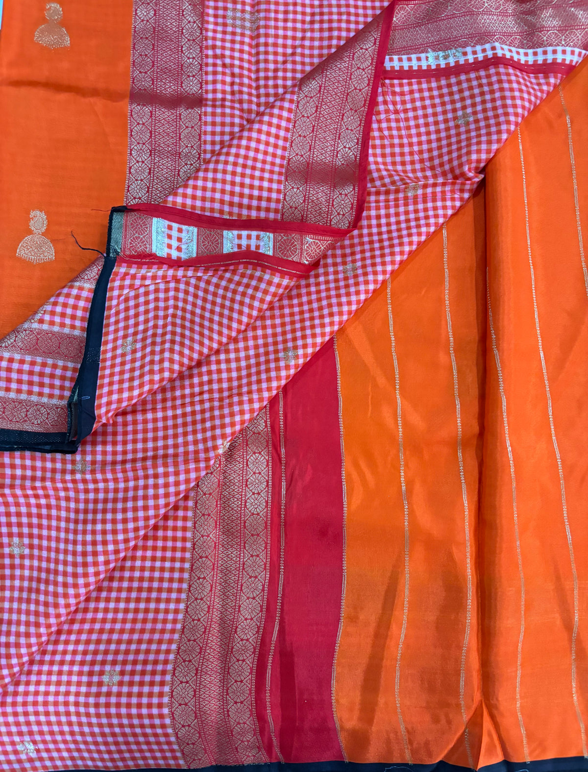 Orange dola crepe silk saree
