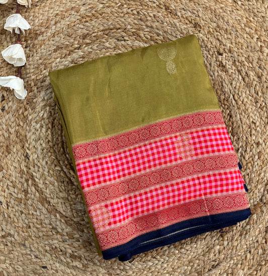 Olive green dola crepe silk saree