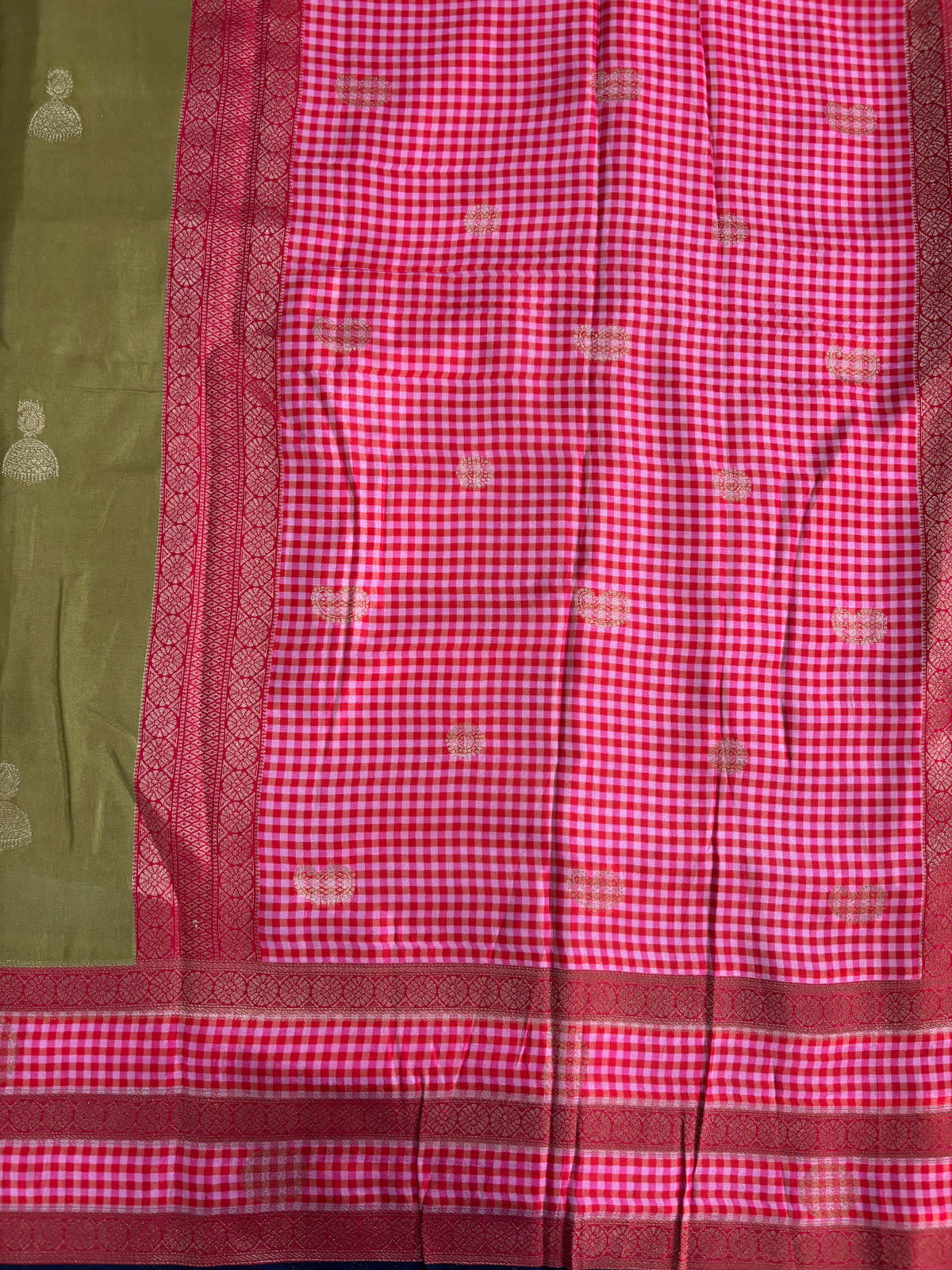 Olive green dola crepe silk saree