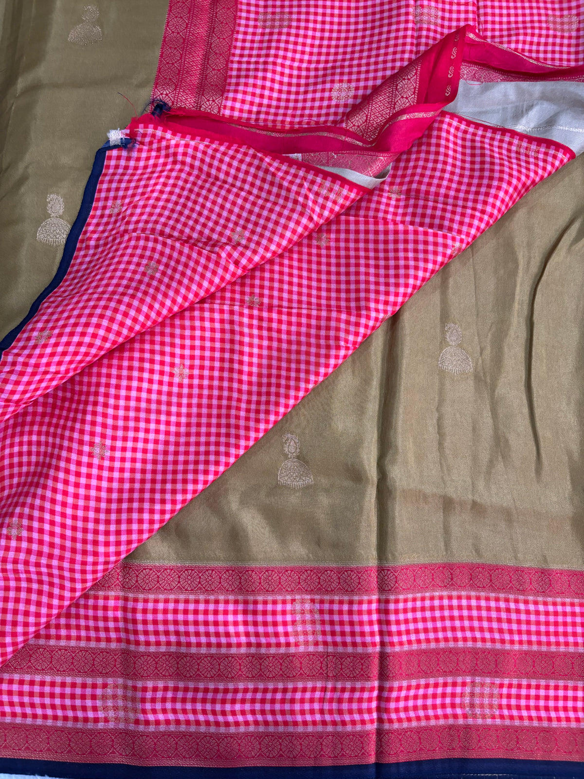 Olive green dola crepe silk saree