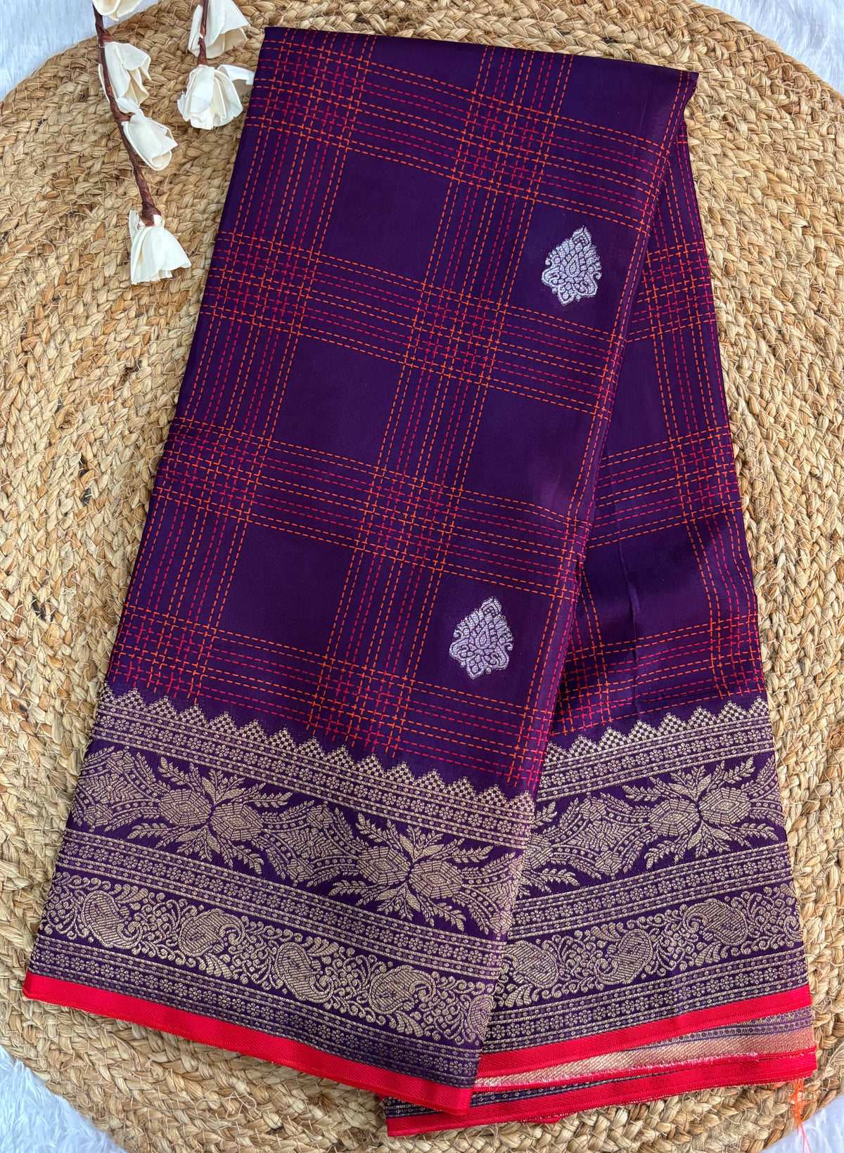 Purple viscose crepe silk saree