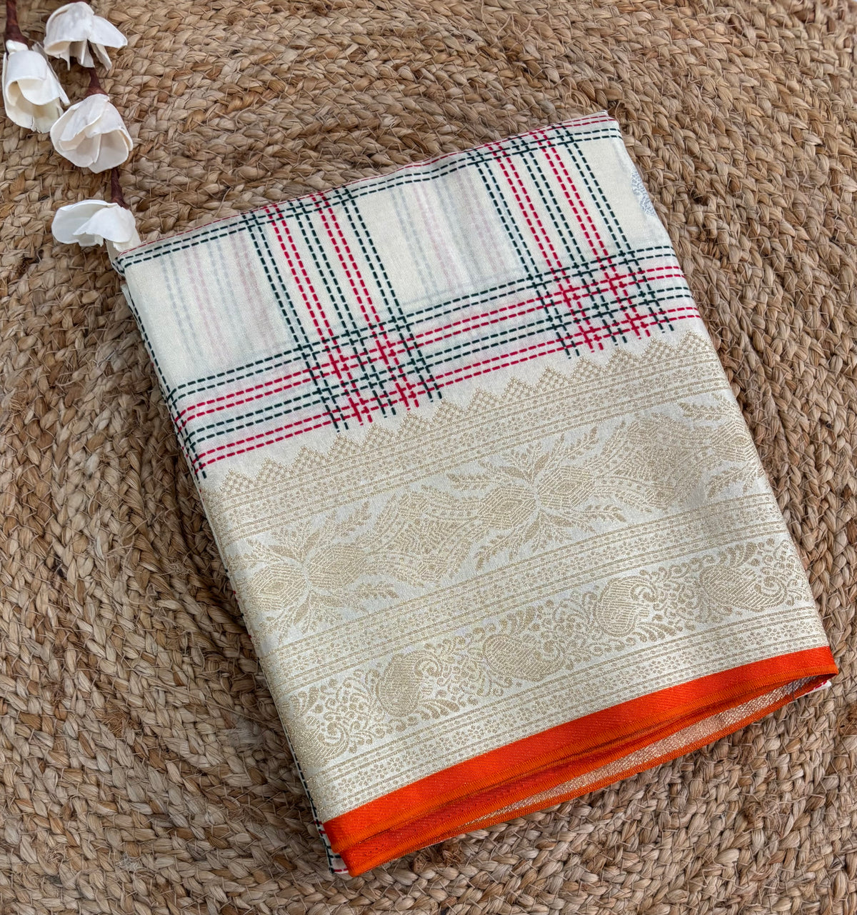 Off white viscose crepe silk saree