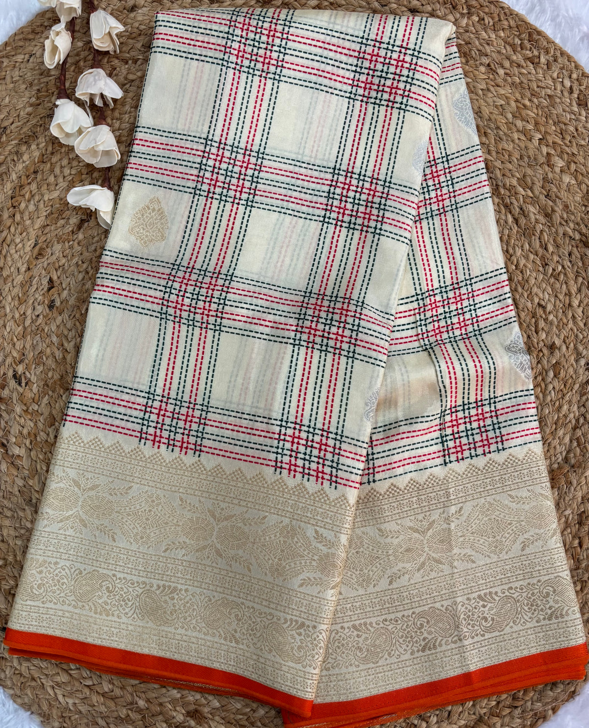 Off white viscose crepe silk saree