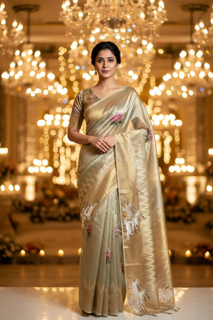 Silver Kora tissue with petite embroidery