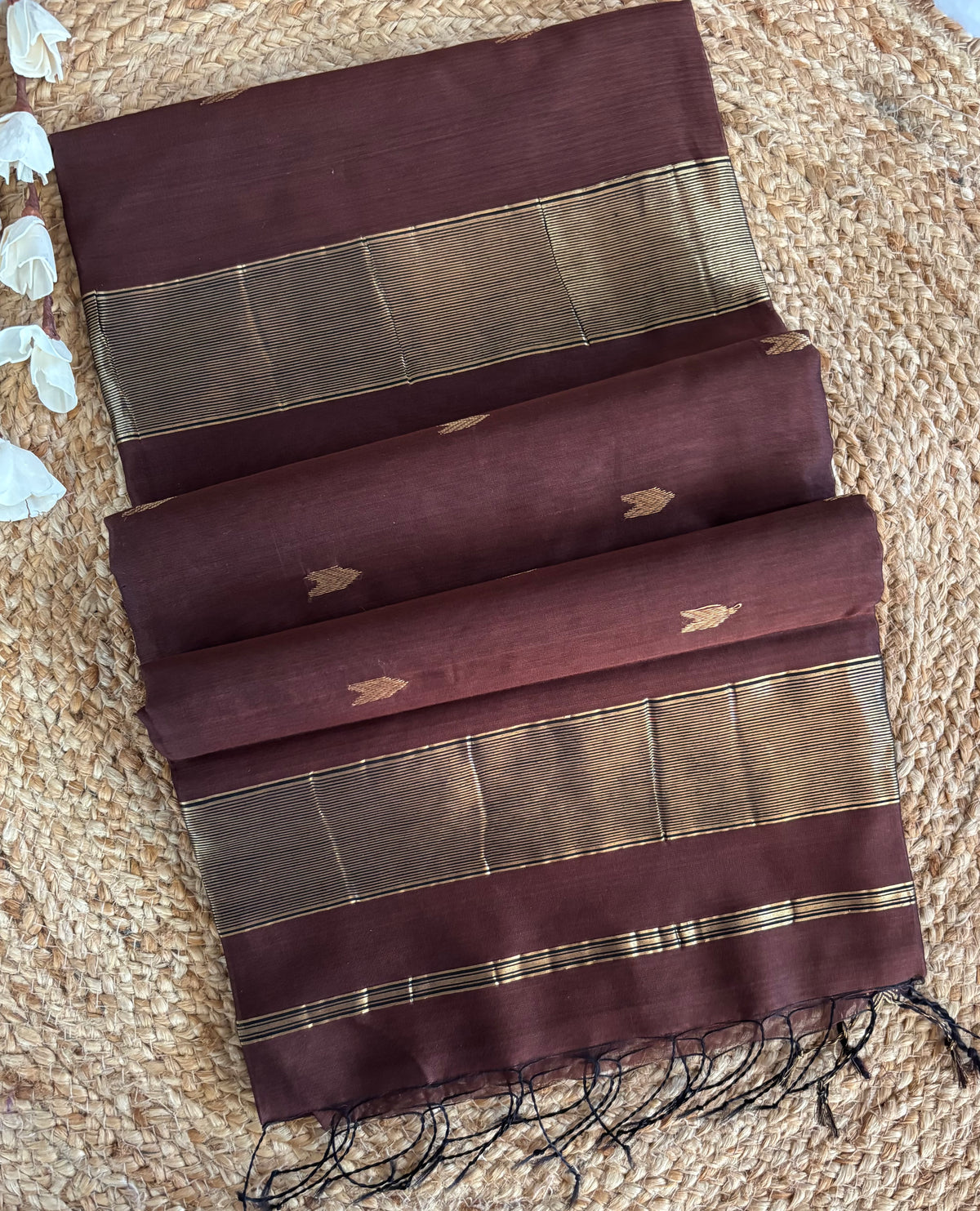 Coffee brown Maheshwari silk saree