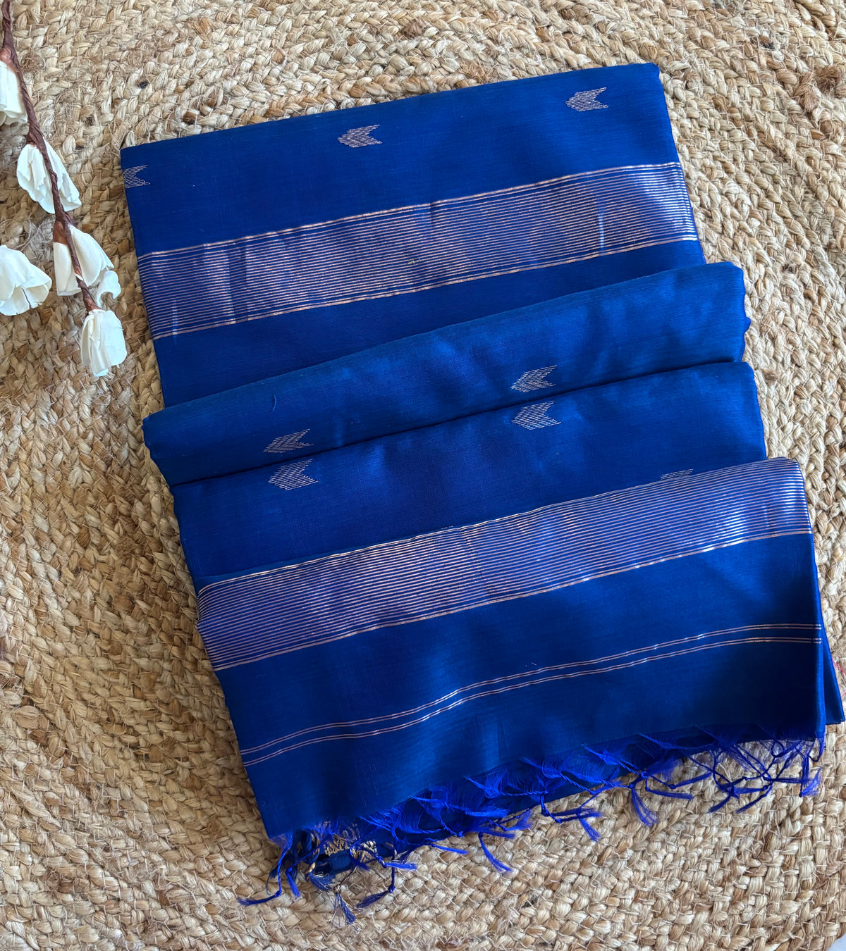 Peacock blue Maheshwari silk saree