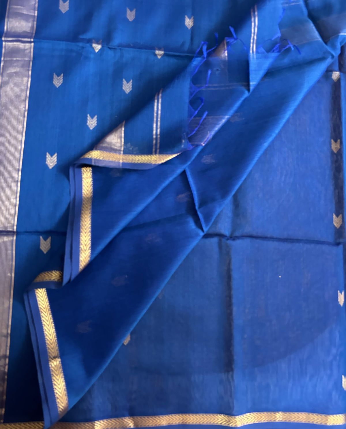 Peacock blue Maheshwari silk saree