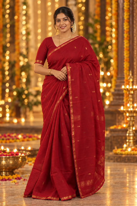 Red Maheshwari silk saree