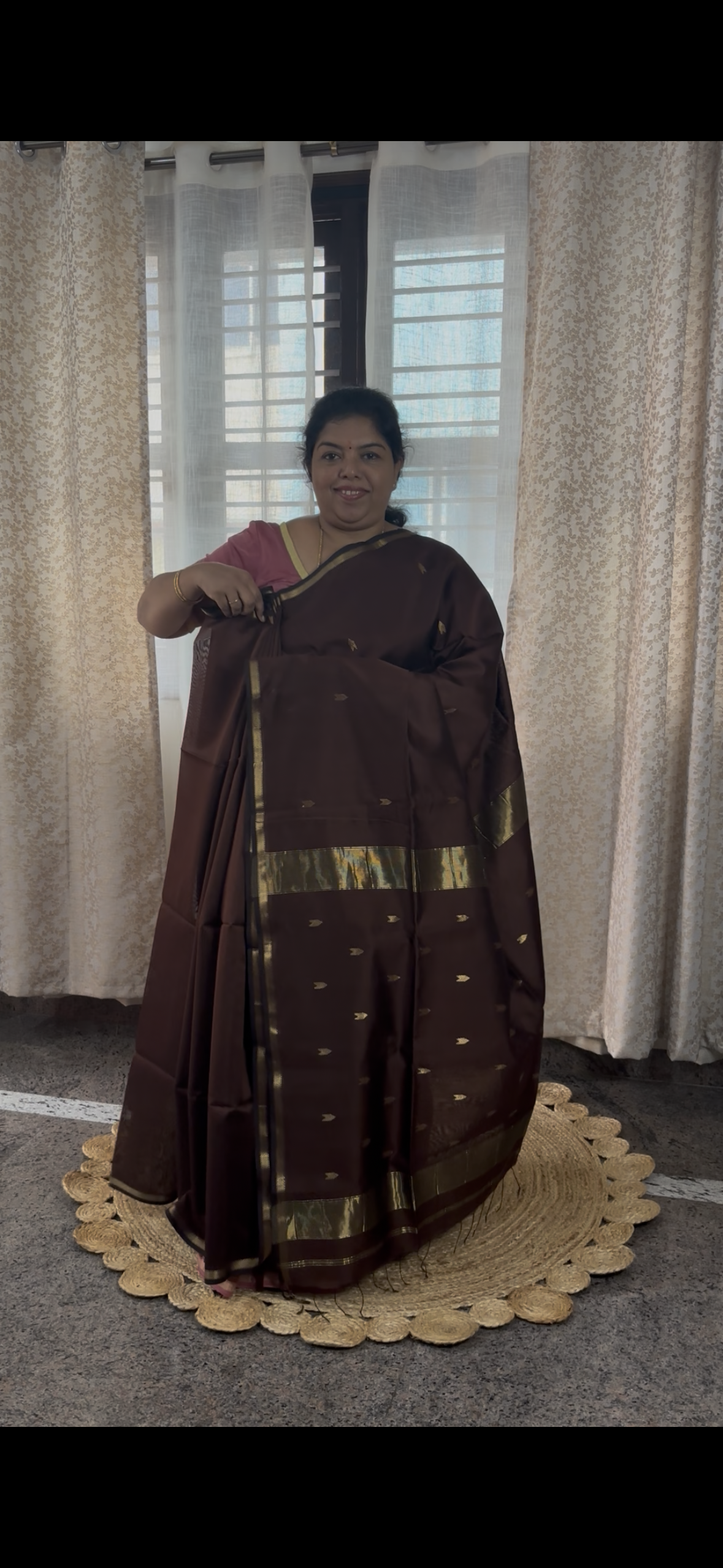 Coffee brown Maheshwari silk saree