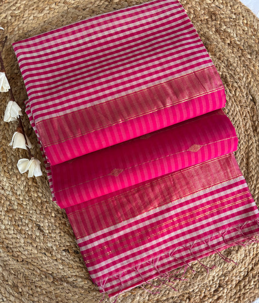 Pink Madras checks Maheshwari silk cotton sari