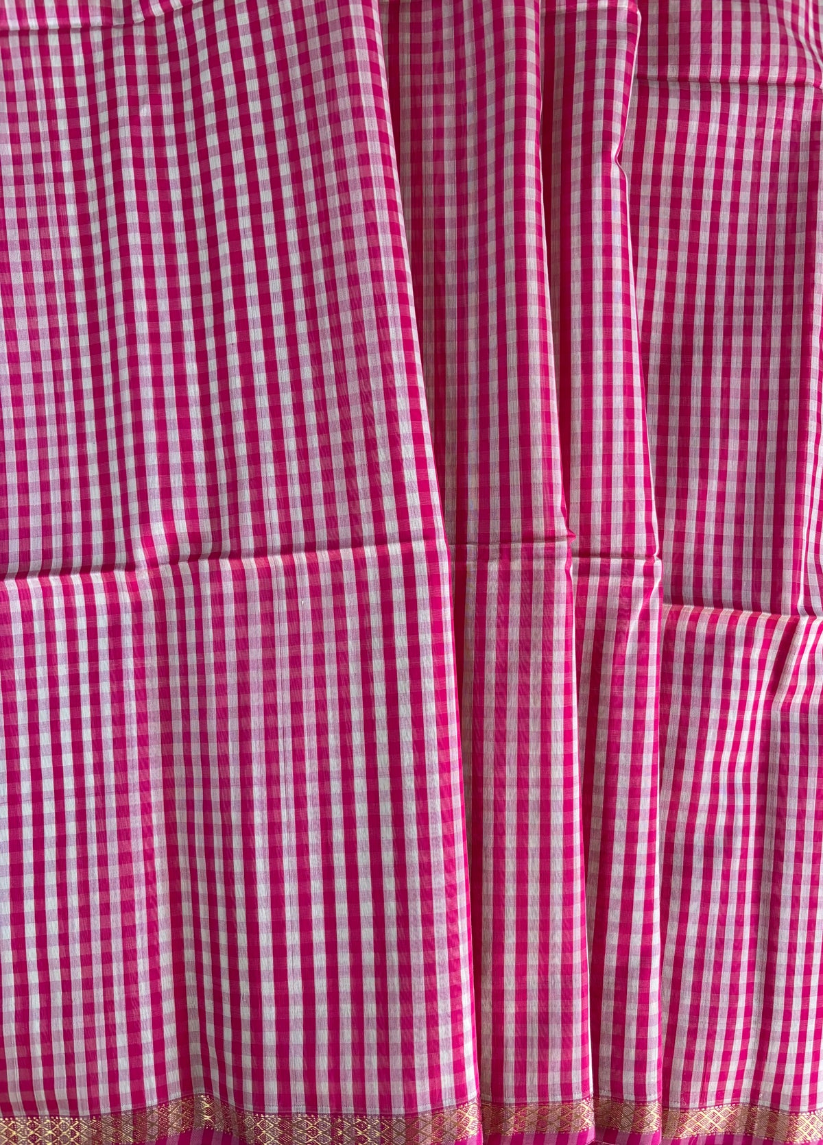 Pink Madras checks Maheshwari silk cotton sari