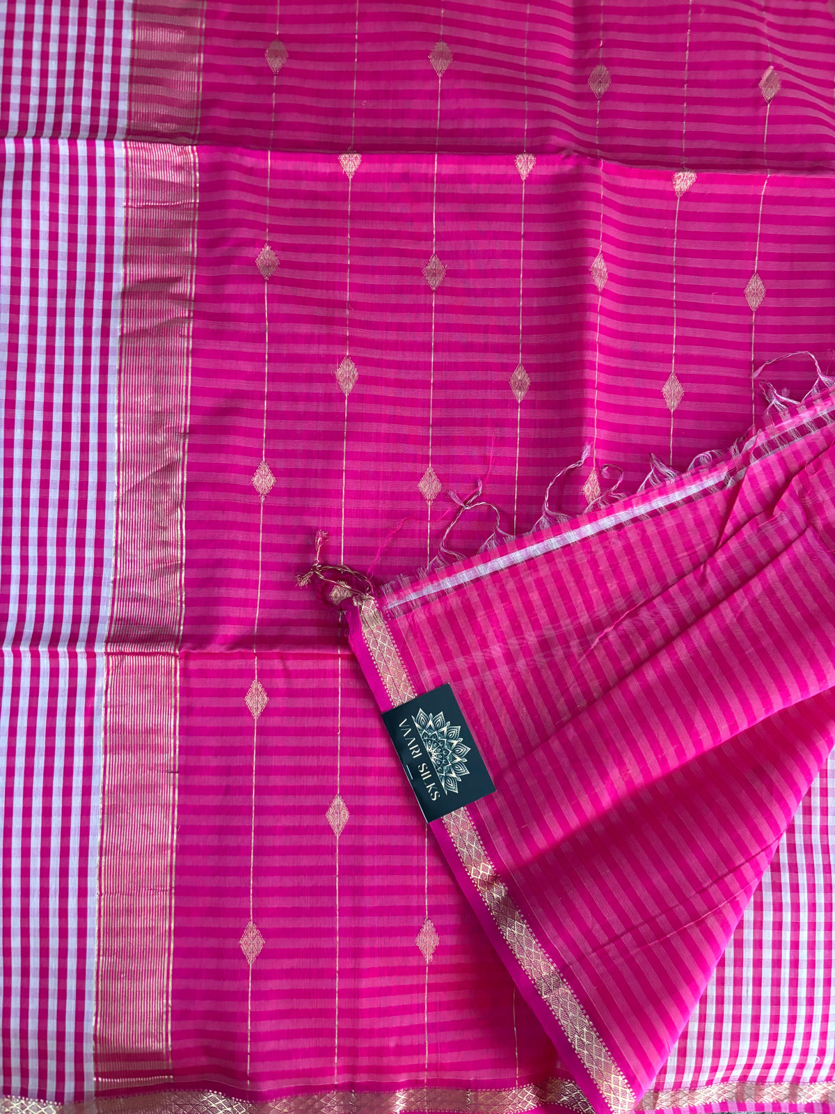 Pink Madras checks Maheshwari silk cotton sari