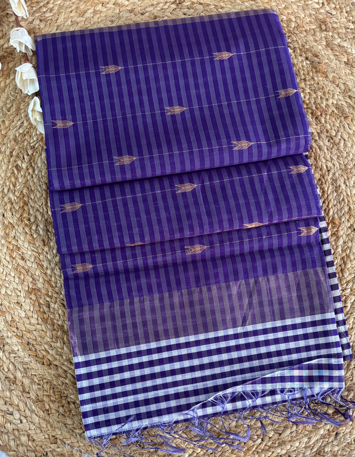 Purple madras checks Maheshwari silk cotton sarees