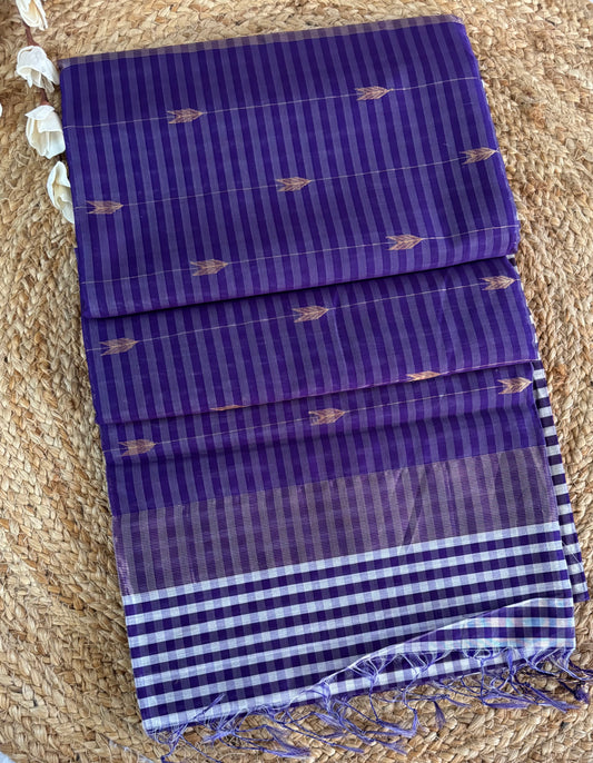 Purple madras checks Maheshwari silk cotton sarees