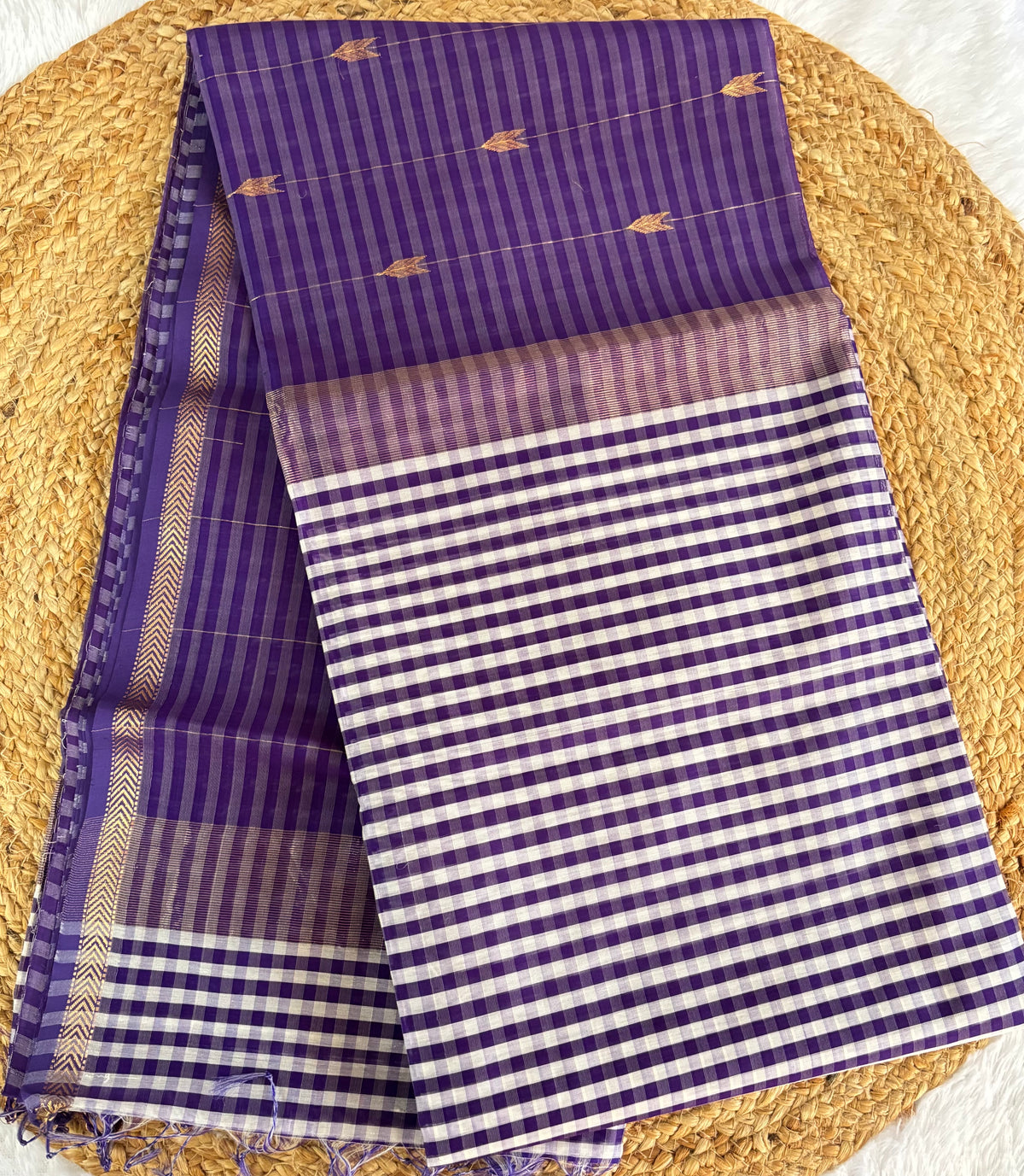 Purple madras checks Maheshwari silk cotton sarees