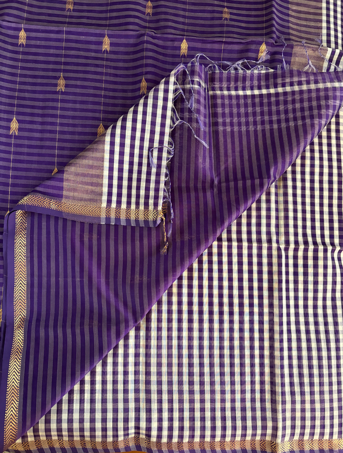 Purple madras checks Maheshwari silk cotton sarees