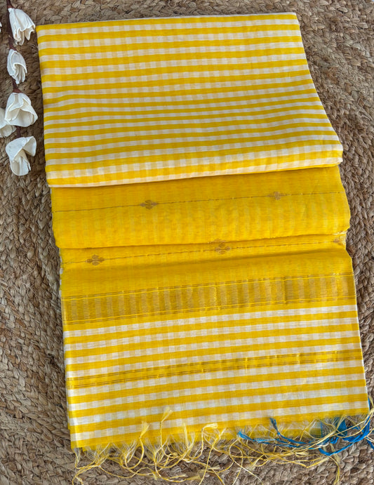 Yellow madras checks Maheshwari silk cotton saree
