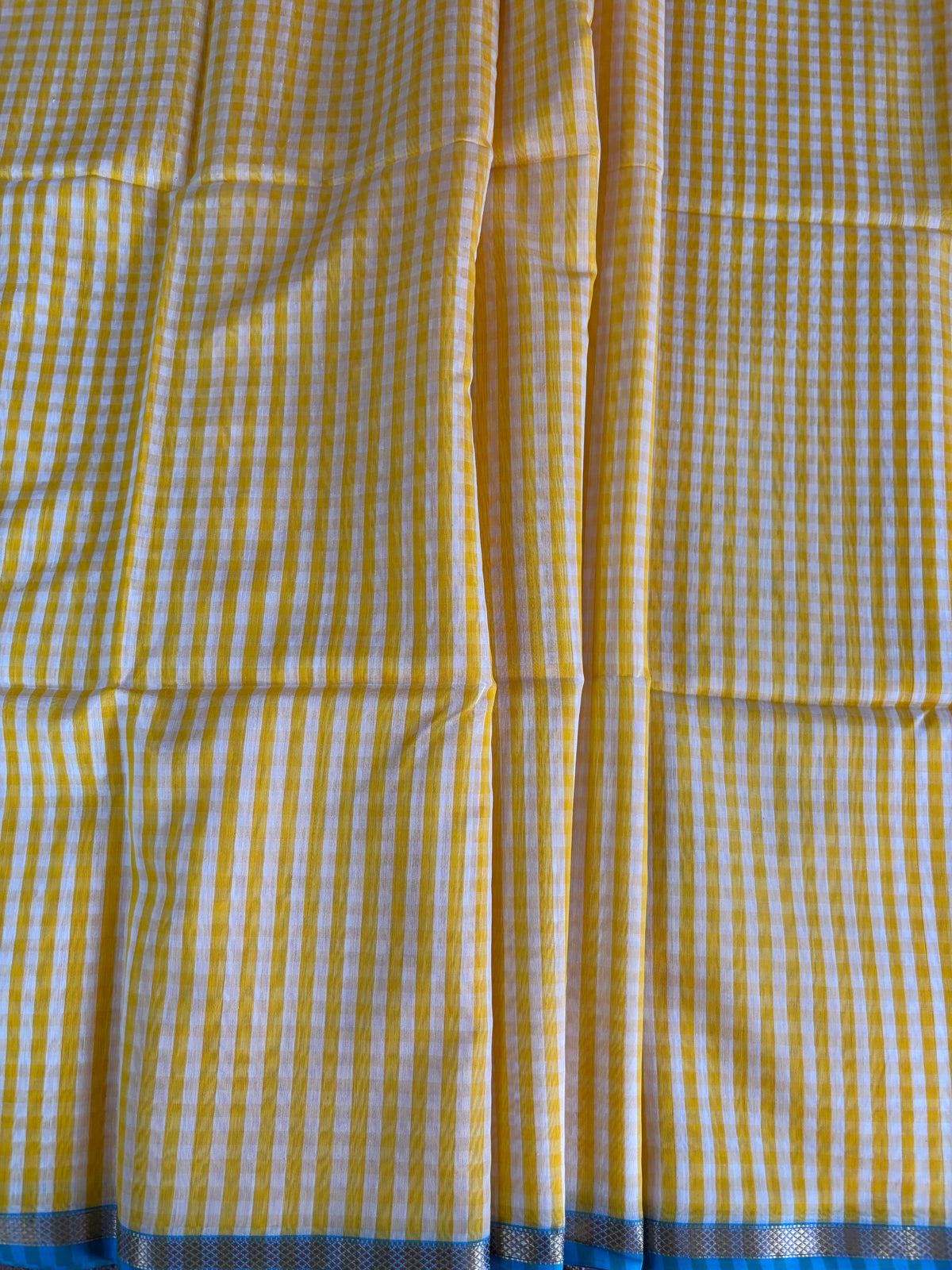 Yellow madras checks Maheshwari silk cotton saree