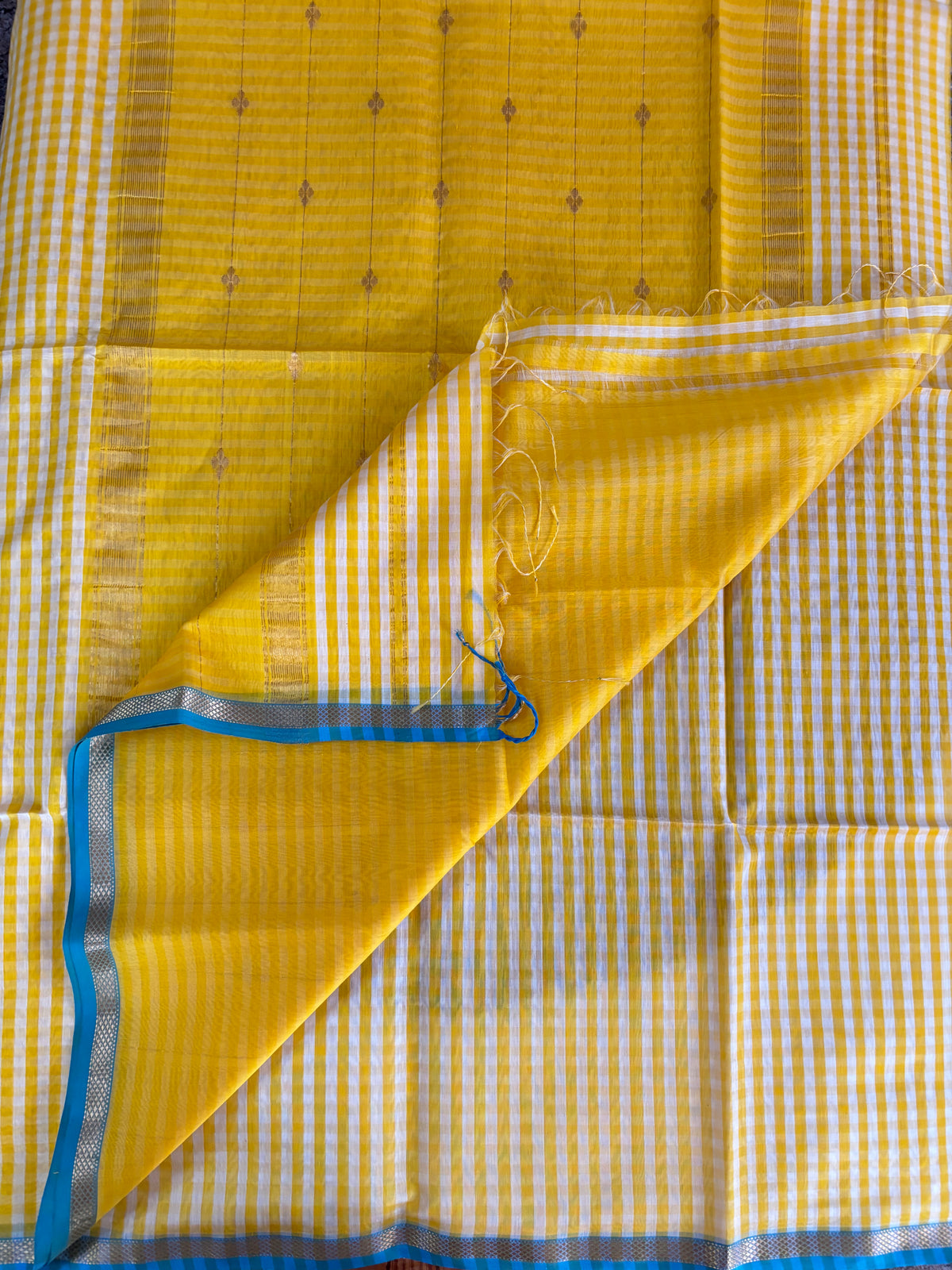Yellow madras checks Maheshwari silk cotton saree
