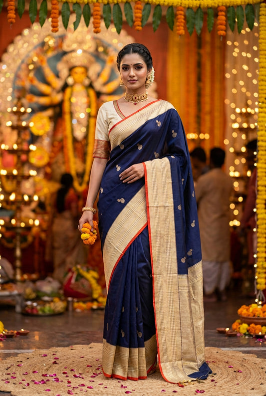 Navy blue dola crepe saree