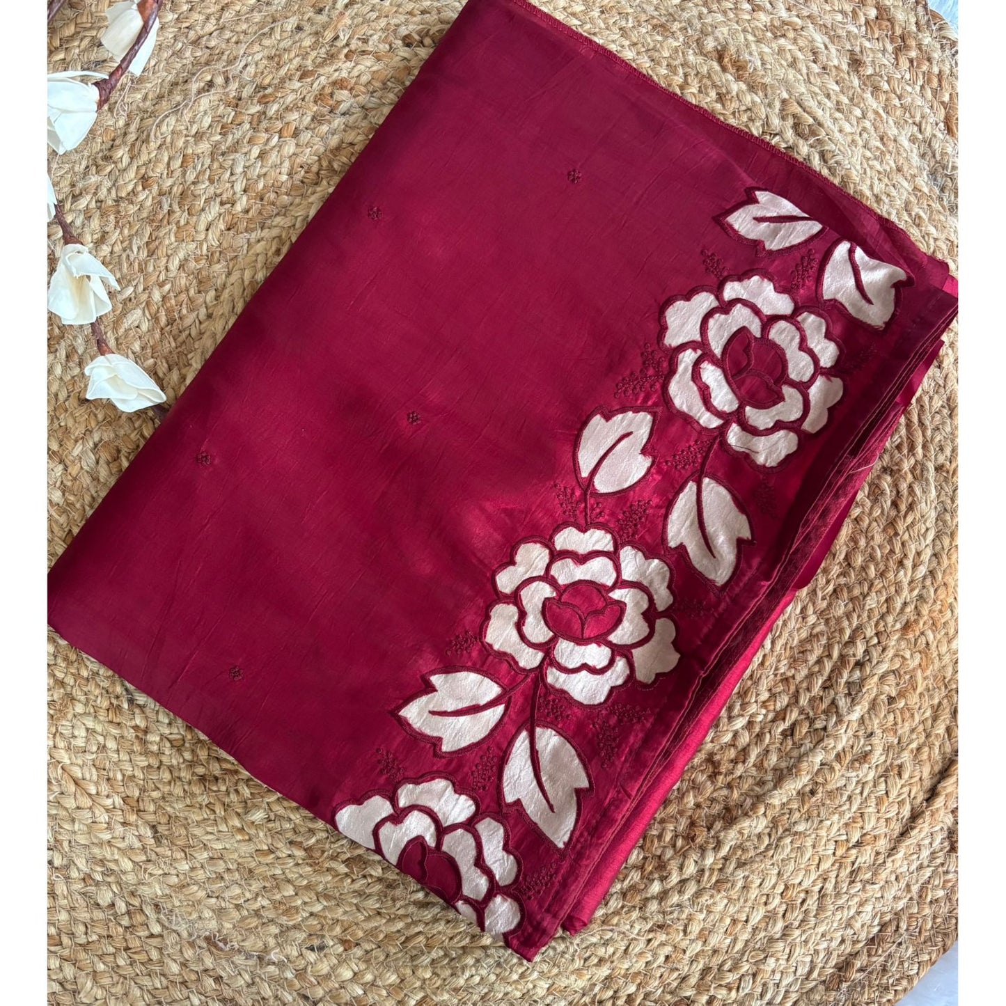 Maroon raw silk saree