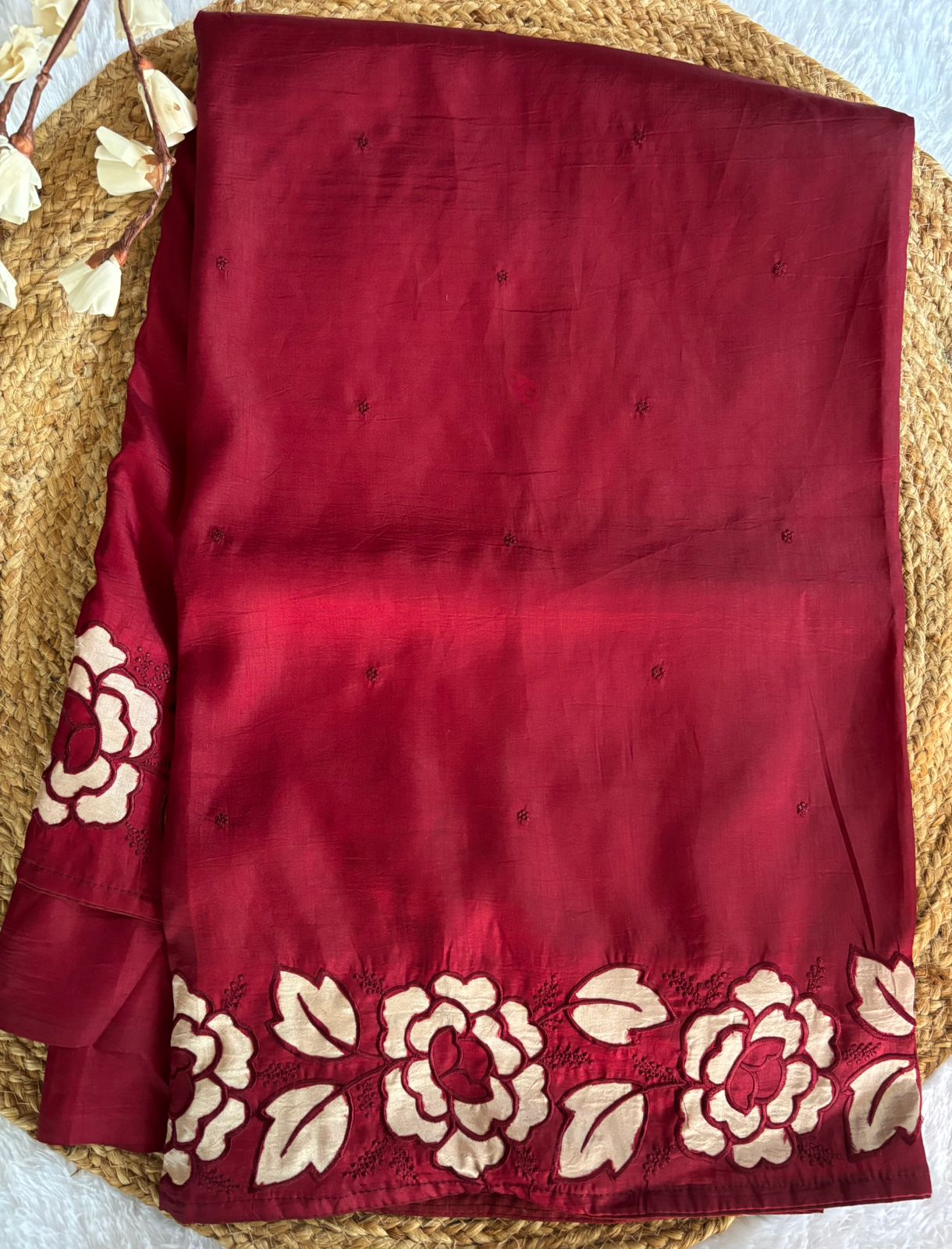 Maroon raw silk saree